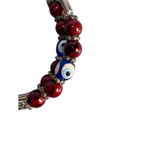 Murano Glass Evil Eye Beaded Wrap Bracelet Red & Blue Silver Tone Adjustable Han - Picture 5 of 7